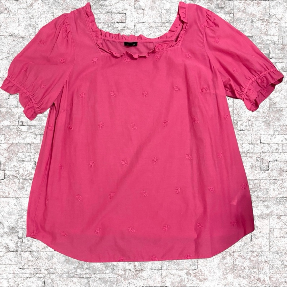 ✨Talbots Fuchsia Embroidered Ruffle Blouse | Bold & Feminine | Size XL - Picture 4 of 9
